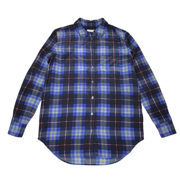 Equipment 100% Silk Plaid Shirt SZ XS Blue Oversized Preppy Academia Grunge - Picture 12 of 12